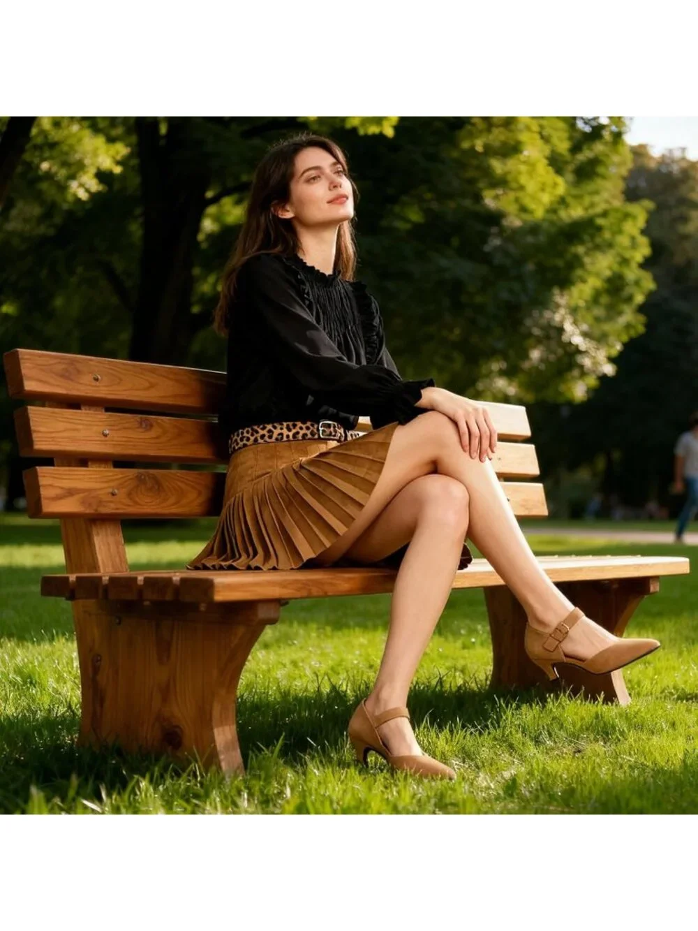 Women's Brown Suede Closed Pointed Toe Ankle Strap Buckle Heels Slip on Low Heel